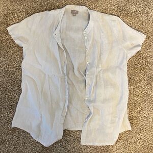 J Jill Relaxed Cream Linen Button Down Cap Sleeve Blouse